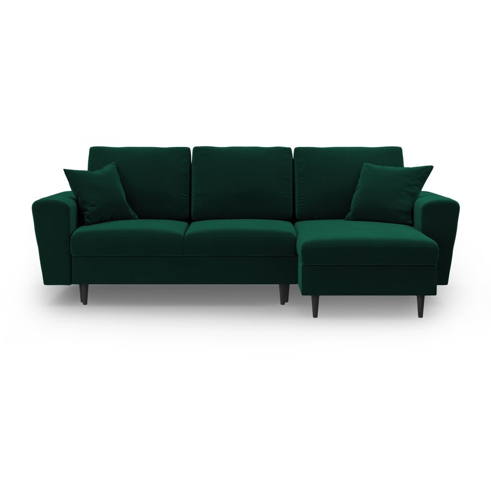 Zöld bársony kinyitható tárolóhelyes sarokkanapé Kyoto – Cosmopolitan Design