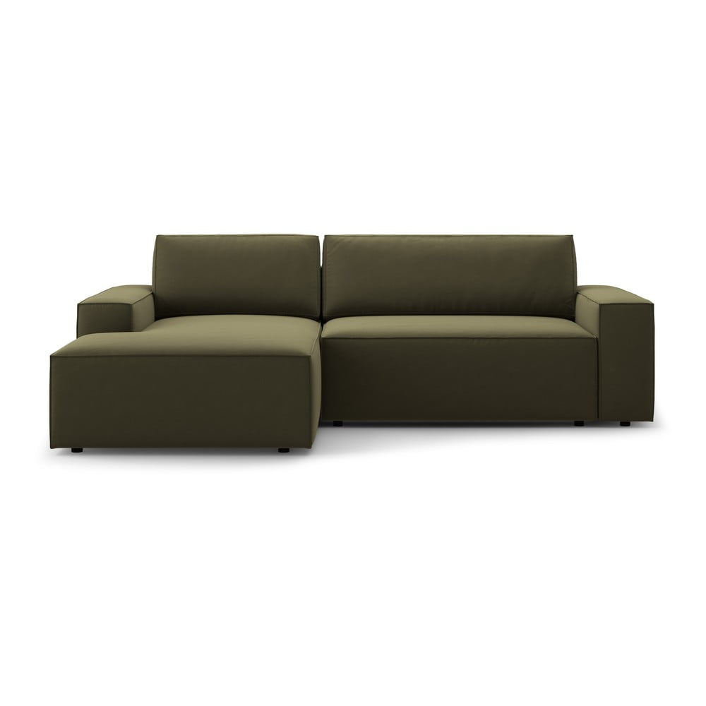 Zöld bársony kinyitható-tárolóhelyes sarokkanapé (bal oldali-heverő résszel) Jodie – Micadoni