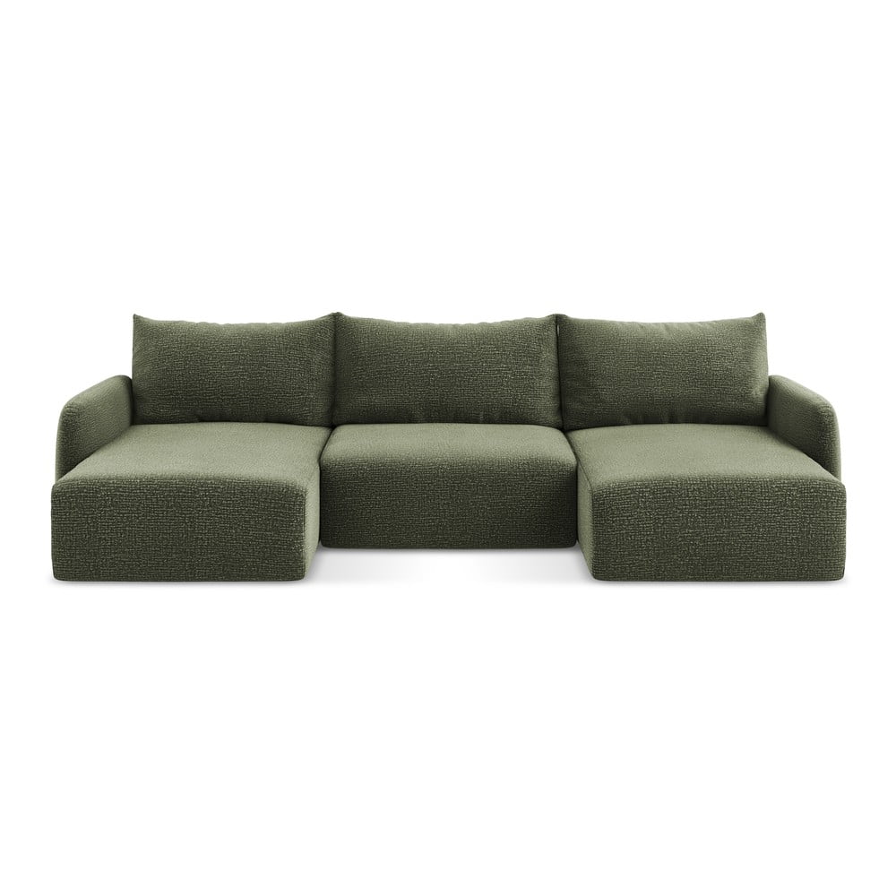 Zöld kinyitható-tárolóhelyes sarokkanapé Kalena – Makamii